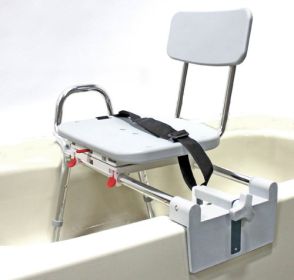 Bariatric Tub-Mount Transfer Bench w/Swivel Seat, Seat Belt - Snap-N- Save, Sliding - 350 LB WT Capacity