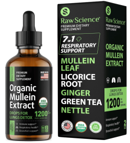 Raw Science Organic Mullein Drops for Lungs Respiratory Support & Mucus Relief Lung Detox for Smokers