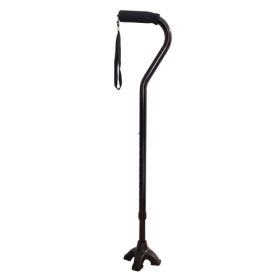 Blue Jay Offset Cane with Quadruple Tip Cane & Wrist Strap - Tip Stands on it's Own - 300 LB Wt Capacity