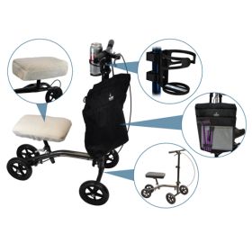 Knee Scooter - Well Dressed with Carry Bag and Beverage Holder, Height Adjustable