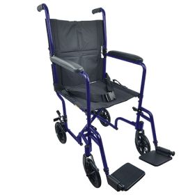ROLL WITH ME 19" Aluminum Transport Wheelchair, Blue