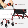 Upright Walker Rollator Accommodating Users from 5'3" to 6'3" Tall - Storage Bag, Tray, Dual Brakes, Adjustable Height - Red