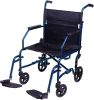 Transport Wheelchair - 19” Seat, Steel Metallic Blue Folding - Perfect For Travel - Supports 300 LB WT Capacity