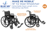 ROLL WITH ME - 18”, K2 Wheelchair, Detachable Desk Arms, Elevating Leg Rests, 300 LB Wt Capacity