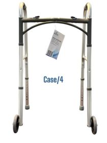 WALK WITH ME Folding Aluminum 2 Button Walker w/5"Wheels Cs4