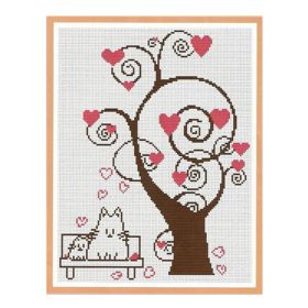 Cute Love Tree DIY Cross Stitch Stamped Kits Pre-Printed 11CT Embroidery Kits Wall Decor, 10x13 inch