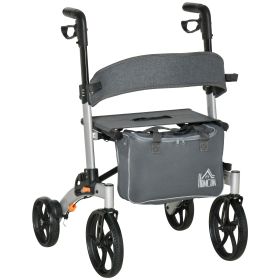 HOMCOM Upright Rollator Walker for Seniors, Silver, 10" PVC Wheels, Aluminum, with Seat and Storage Basket - WT Capacity 299 LB