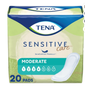 Tena Sensitive Care Moderate Absorbency Regular Length Incontinence Pads for Women, 20 Count