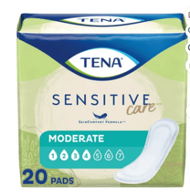 Tena Sensitive Care Moderate Absorbency Regular Length Incontinence Pads for Women, 20 Count