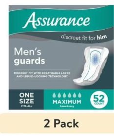 (2 pack) Assurance Men's Guards, Maximum Absorbency (52 Count)
