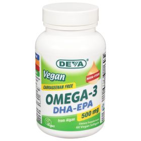 Omega-3 DHA-EPA 500mg by Deva - Vegan Vitamins - 60 V Caps