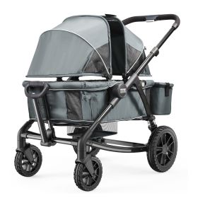 VEVOR All-Terrain Stroller Wagon, 2 Seats Foldable Expedition 2-in-1 Collapsible Wagon Stroller, Includes Canopy, Parent Organizer, Snack Tray & Cup H
