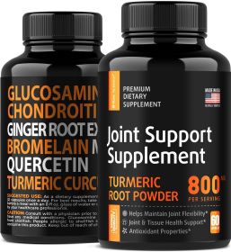 Raw Science Joint Support with Turmeric Curcumin Glucosamine Chondroitin MSM Ginger Bromelain | Herbal Supplements (60 capsules) for Men Women