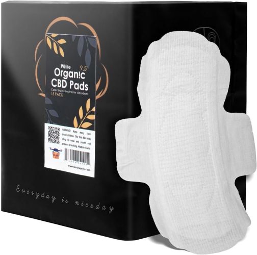 Cotton Period Pads for Women 9.5", Pack of 15 Organic Pads with Wings, Unscented Feminine Pads, Individually Packaged Maxi Pads with Wings