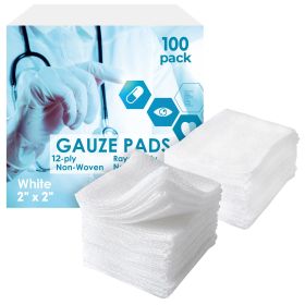 White Cotton Gauze Pads Non Sterile, 2 x 2 Inches. 100 Pack Disposable Non Sterile Gauze Pads. 12-Ply Absorbent Surgical Gauze Pad. Breathable Medical