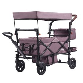 VEVOR Wagon Stroller for 2 Kids, Push Pull Quad Collapsible Stroller with Adjustable Handle, Encircling Harness Removable Canopy,4 Wheels w/ Brakes,Mu