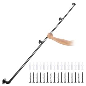 VEVOR Pipe Stair Handrail, 9FT Staircase Handrail, 440LBS Load Capacity Carbon Steel Pipe Handrail, Industrial Pipe Handrail with Wall Mount Supp
