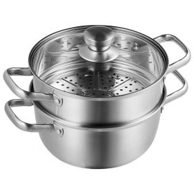 VEVOR Steamer Pot, 9.5in/24cm Steamer Pot for Cooking with 5QT Stock Pot and Vegetable Steamer, Food-Grade 304 Stainless Steel Food Steamer Cookware w