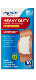 Equate Antibacterial Heavy Duty Fabric Bandages, x-Large, 10 Count