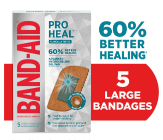 Band-Aid Brand Large Pro Heal Bandages + Hydrocolloid Pads, 5 Ct