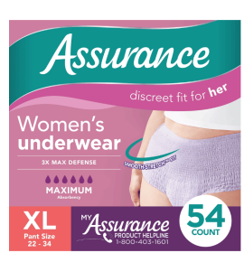 Assurance Women's Incontinence & Postpartum Underwear, XL, Maximum Absorbency (54 Count)