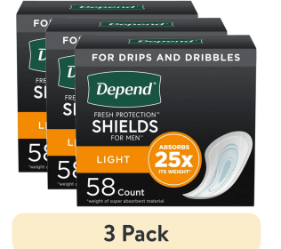 (3 pack) Depend Shield Incontinence Pads for Men Bladder Control Pads, Light, 58 Count