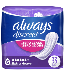 Always Discreet Incontinence Pads, Extra Heavy Absorbency, Regular, 33 Ct
