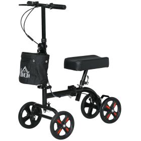 Steerable Knee Walker, Foldable Knee Scooter with Dual Braking System, Adjustable Height, Crutch Alternative, Black