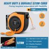 VEVOR Retractable Extension Cord Reel, 65 FT, Heavy Duty 12AWG/3C SJTOW Power Cord, with Lighted Triple Tap Outlet, 15 Amp Circuit Breaker