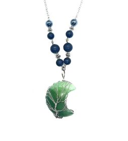 EMF 5G Shielding Necklace Crescent Moon Shungite Hematite Green Aventurine Black Tourmaline