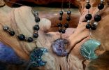 EMF 5G Shielding Silver Necklace Crescent Moon Clear Quartz Shungite Hematite Black Tourmaline
