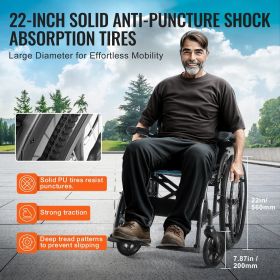 VEVOR Wheelchair Aluminum Alloy Ultra-Lightweight 18-In Wide Seat - WT Limit 250 LBS