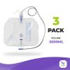 Urine Drainage Bag 2000 ml, 67.6 oz. Pack of 3 Clear Urine Catheter Bags for Men, Women. PVC Disposable Urine Bags for Catheter with 48" Drainage
