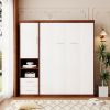 Full Size Murphy Bed Wall Bed with Cabinet,White