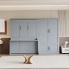 Queen Size Murphy Bed Wall Bed with Closet,Gray