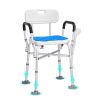 VEVOR Shower Chair Seat with Padded Arms and Back, Shower Stool with Reinforced CrossBar, Adjustable Height Bench Bath Chair for Elderly Disabled