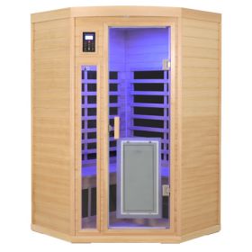 Low Electro Magnetic Frequency Front door with heating panel Two persons Hemlock Far infrared corner Indoor sauna room