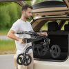 VEVOR Folding Knee Scooter, Carbon Steel Steerable Knee Walker with Height-Adjustable Handlebar & Knee Pad, All-Terrain Solid Wheels, Dual Brakes