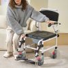 VEVOR Shower Commode Wheelchair with 4 Lockable Wheels, Footrests, Flip-up Arms, 3-Level Adjustable Height, 5L Removable Bucket, 350 LBS Capacity