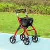 HOMCOM Upright Walker Rollator, Rolling Walker with Storage Bag, Tray, Dual Brakes, Adjustable Height, for Seniors, Red