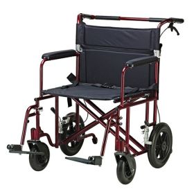 Bariatric Transport Chair  22" Wide Bariatric Red w/12" Rear Flat Free Wheels 450 Lb Capacity