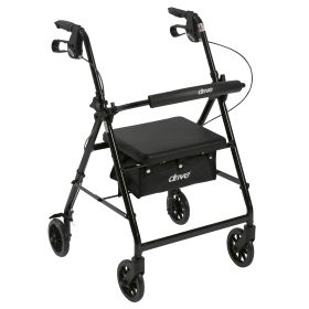 Rollator 4-Wheel with Pouch & Padded Seat - Drive 300 LB Wt Capacity (Color: Black)