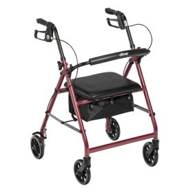 Rollator 4-Wheel with Pouch & Padded Seat - Drive 300 LB Wt Capacity (Color: Red)
