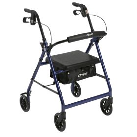 Rollator 4-Wheel with Pouch & Padded Seat - Drive 300 LB Wt Capacity (Color: Blue)