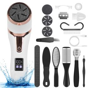 17Pcs Electric Foot Callus Remover With Vacuum Foot Grinder, Rechargeable Foot File, Dead Skin Pedicure Machine (Option: White)