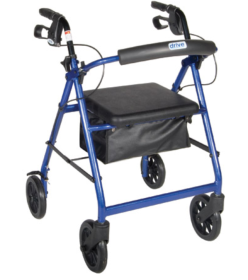 Drive Rollator - Aluminum w/Fold-Up & Removable Backrest, Padded Seat & Pouch (Color: Blue)