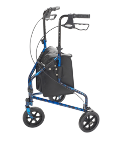 3-Wheel Rollator with Pouch, Basket & Tray, Loop Brake - 300 LB Wt Capacity (Color: Flame Blue)