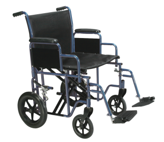 Transport Wheelchair - 20" Seat or 22" Seat, in Blue or Red - 450 LB WT Capacity (Color: Blue, size: 22)