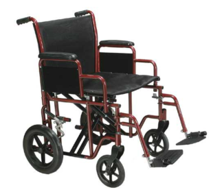 Transport Wheelchair - 20" Seat or 22" Seat, in Blue or Red - 450 LB WT Capacity (Color: Red, size: 22)