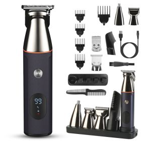 1 Set All In One Beard Trimmer For Men Father's Day Gift With 5 Trimmer Heads IPX5 Waterproof Electric Razor (Option: Black)